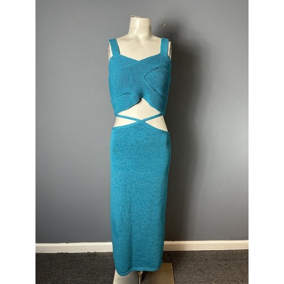 NWT Cult Gaia Cyan Blue Set Womens L Brieann Knit Top/M Hedda High Waist Skirt - Picture 2 of 12